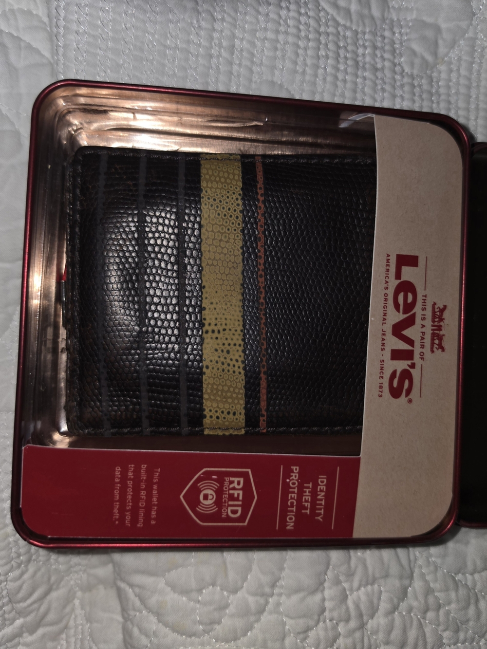 Levi's Black Wallet with Yellow and Brown Stripes